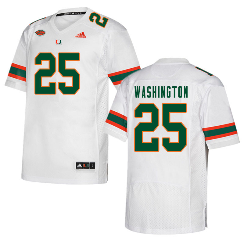 Men #25 Keshawn Washington Miami Hurricanes College Football Jerseys Sale-White - Click Image to Close